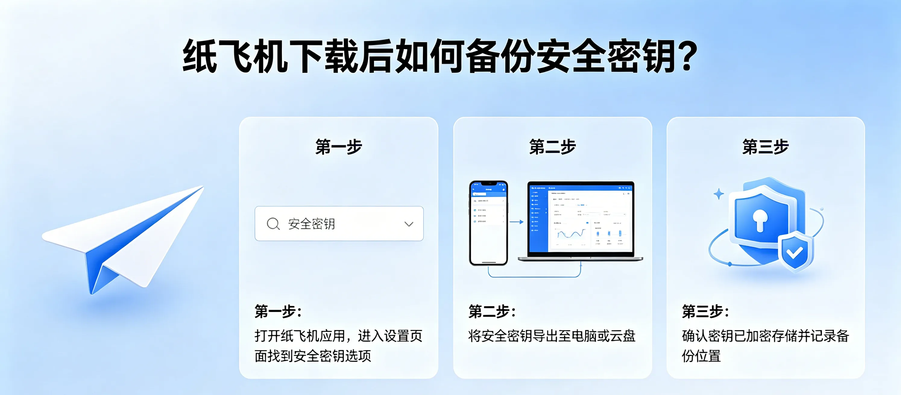 纸飞机下载后如何备份安全密钥？